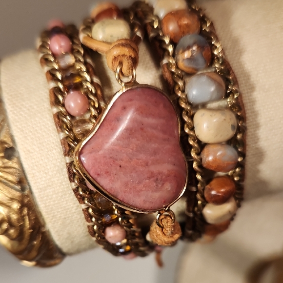 Sunset Skies Jewelry - Bohemian Multi-Color Beaded Bracelet with Pink Heart Stone
